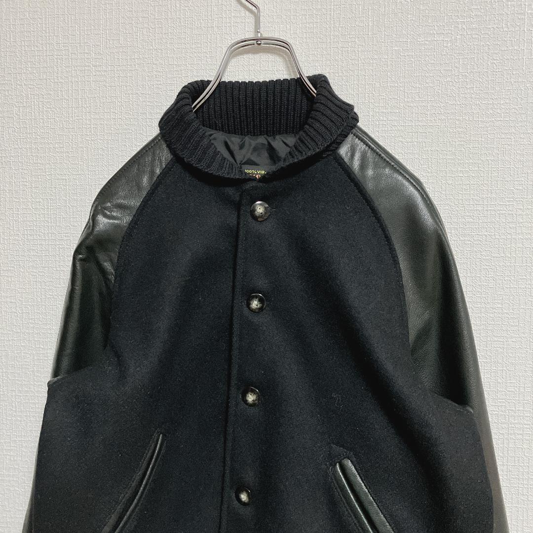 USA製SKOOKUM袖革ボタンスタジャン34黒x黒スクーカムアワード