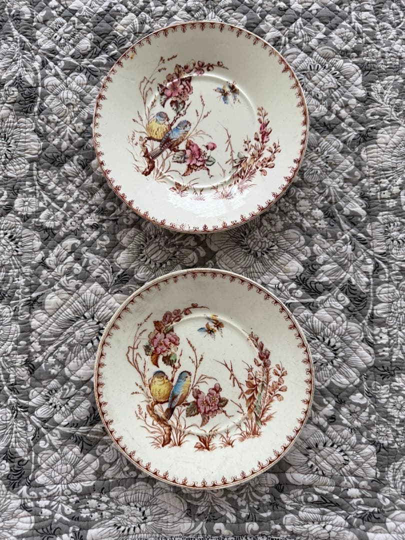 フランスアンティークリュネビィル窯Mesangeソーサーデザートプレート２枚.b フランスアンティークリュネビィル窯のMesangeソーサーデザート