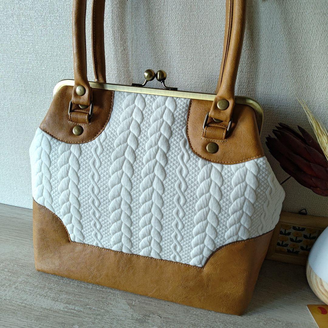 【runa 様】ハンドバッグ　アランニット　レザー　ハンドメイド c02ee1023617dcb1ac4f58fe703db3