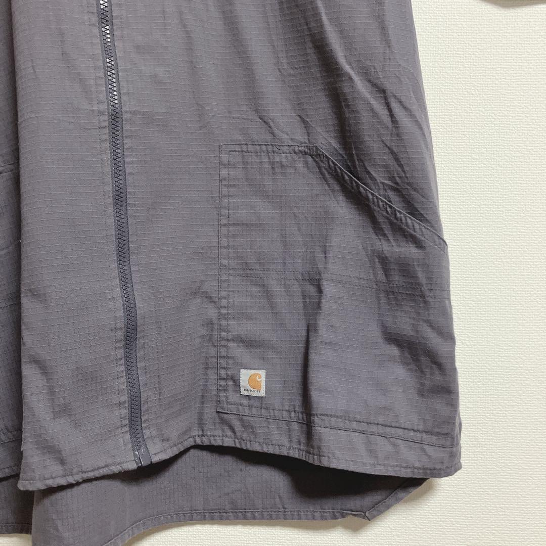 Carhartt グレー リップストップ フルジップジャケット M ロゴ入り
