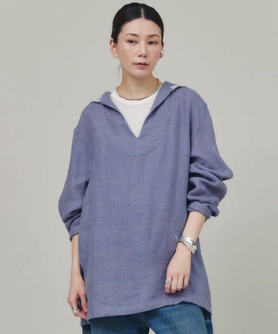 Curensology リネンセーラーカラーブラウス リネン100%】七分袖の大人セーラーカラーブラウス ブラウス Chapeau de