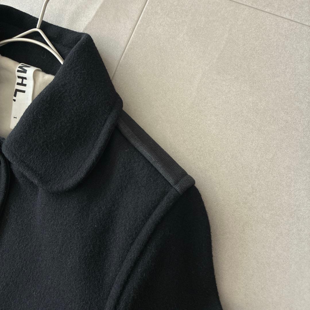 美品 MHL.♡英国製 ウール メルトン ショートコート ブラック 異素材