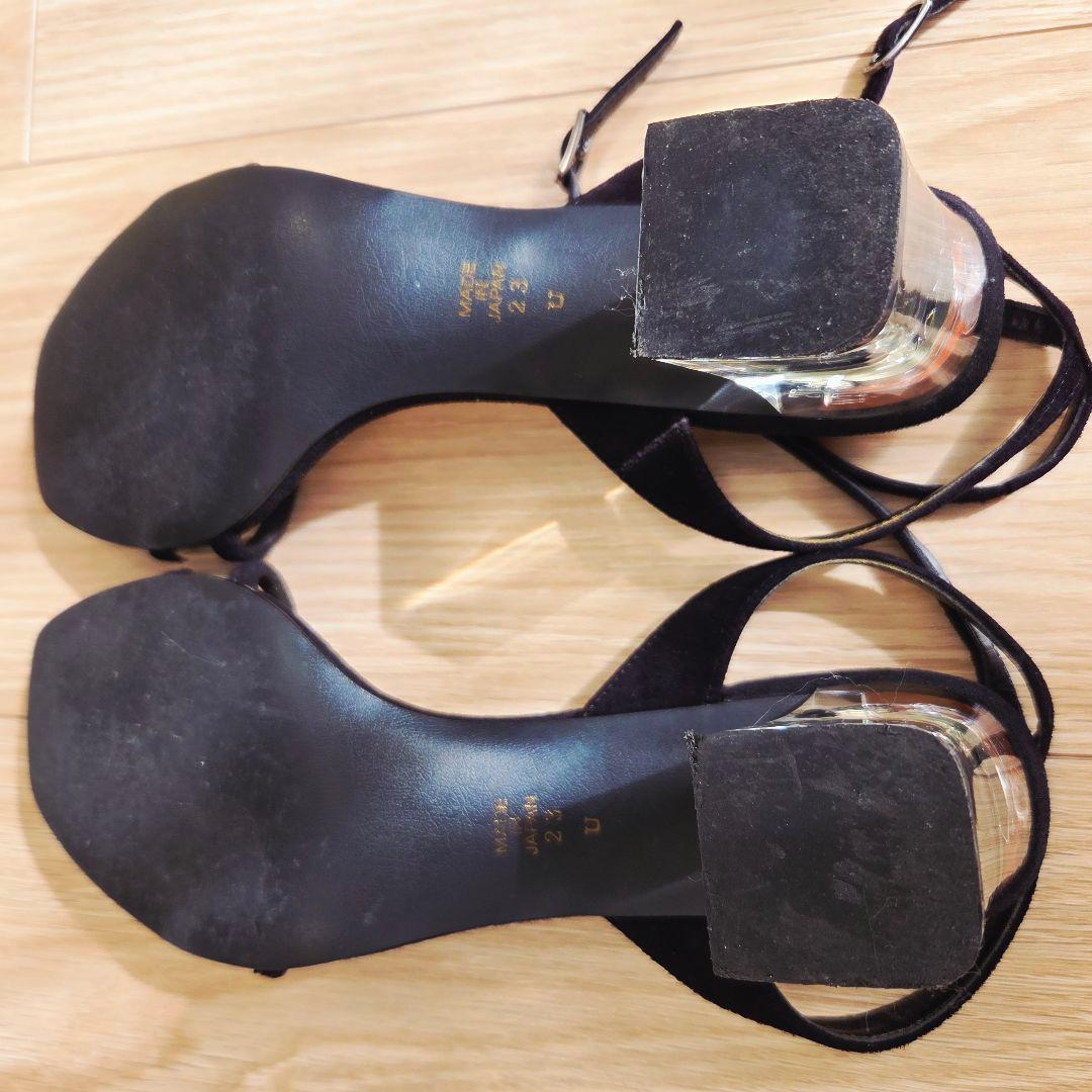 DIANA ダイアナ ブラックスエード ストラップサンダル クリアヒール 23