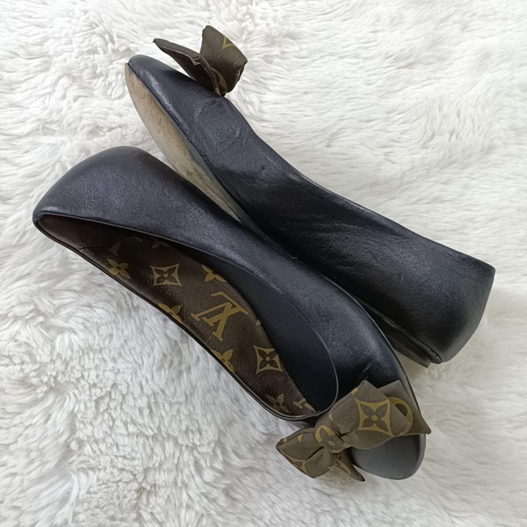 希少✨ルイヴィトン フラットシューズ モノグラム リボン ブラック 23.5cm
