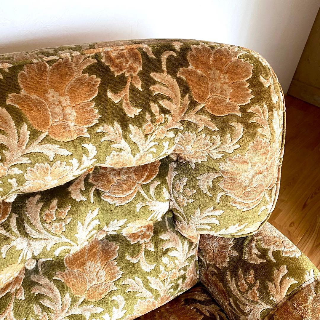 昭和レトロ オールド カリモク 金華山 1人掛け ソファー 花柄 ベロア
