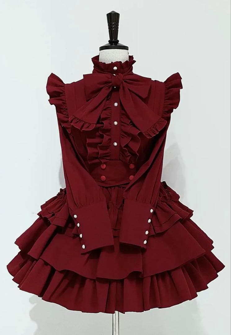 CATCOCOON ゴスロリ 赤 リボンブラウス＋スカートセット