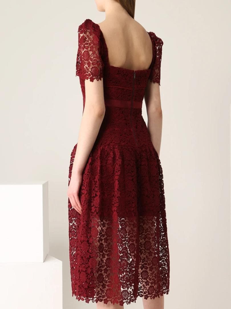 セルフポートレイト ワンピース ギピュール レース ボルドー UK8 未