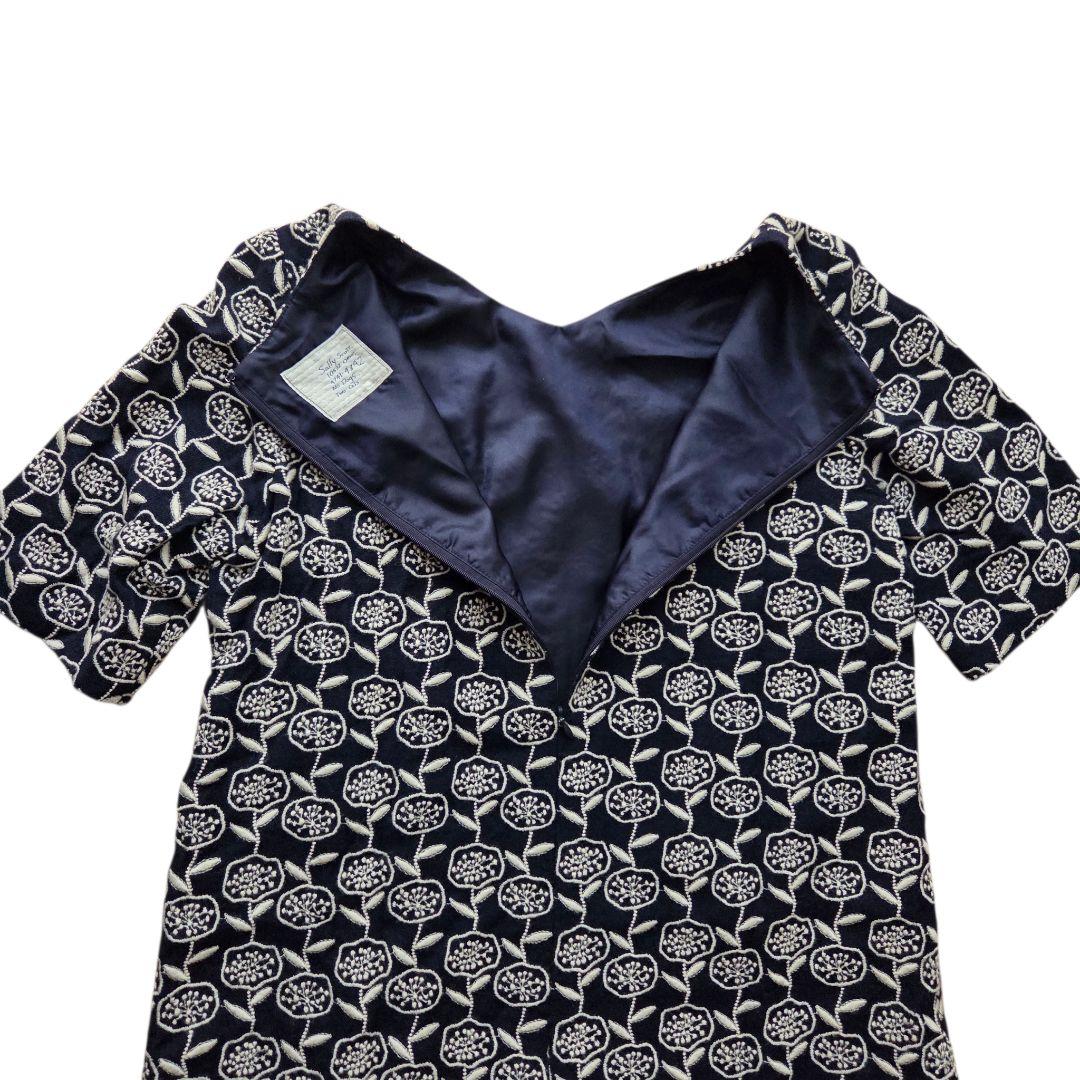 極美品✨希少✨】サリースコット 花柄刺繍ワンピース ネイビー - メルカリ