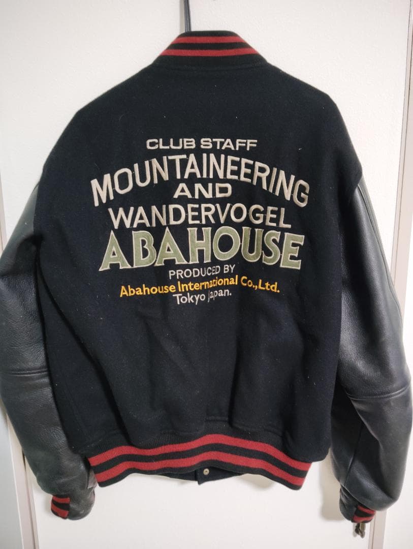 送料込み★ABAHOUSEアバハウス　袖革　スタジャンブラック良好sizeL相当 90s ABAHOUSE アバハウス フルデコ スタジャン レザーウール 日本製