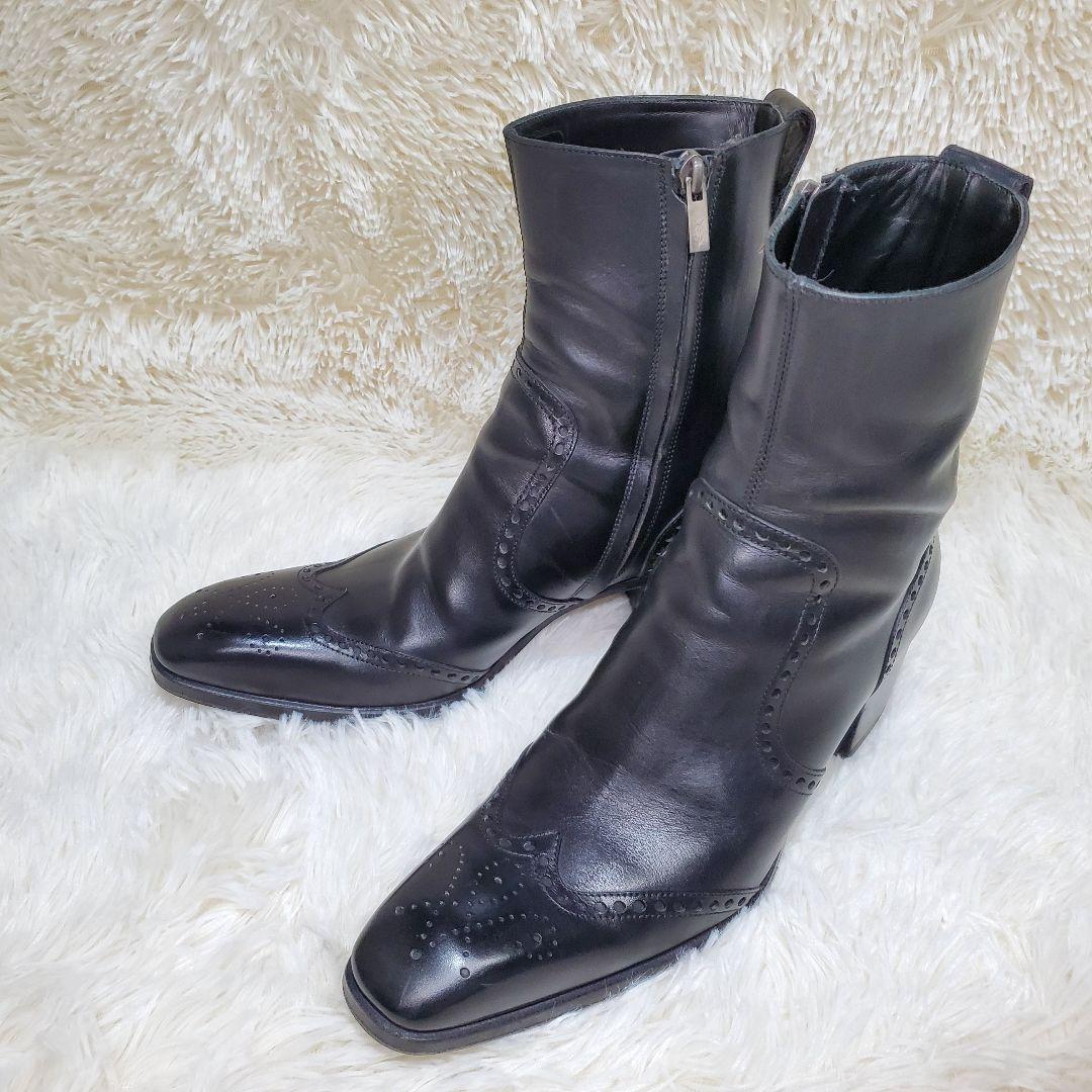 【美品】イヴサンローラン　ジョニーブーツ　サイドジップ　黒　レザー　26.5cm