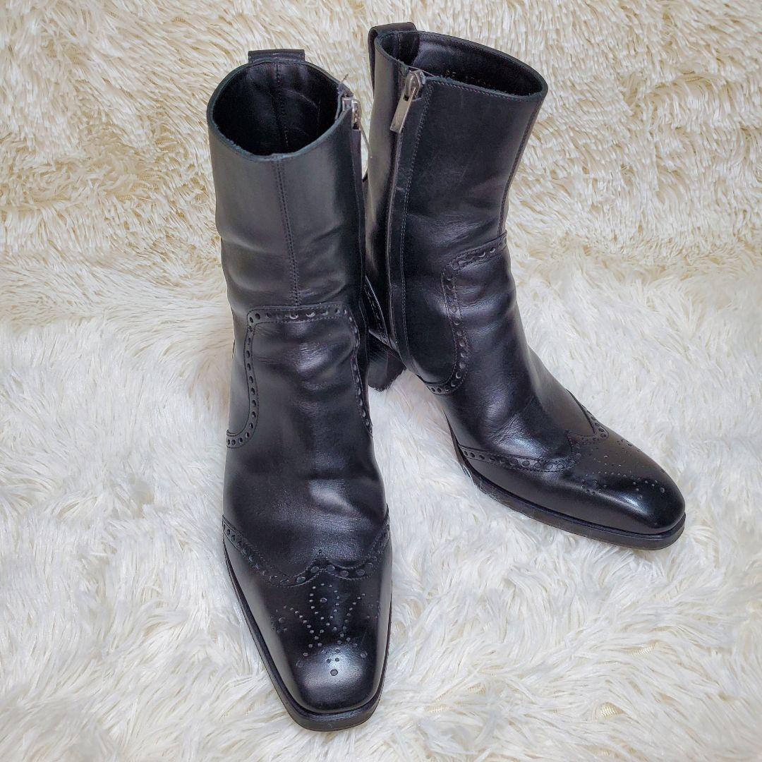 【美品】イヴサンローラン　ジョニーブーツ　サイドジップ　黒　レザー　26.5cm