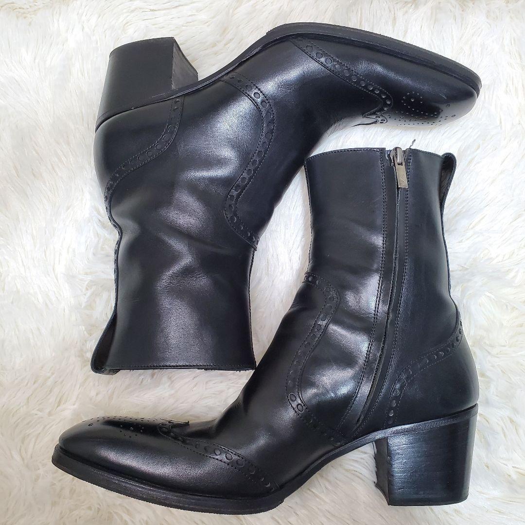 【美品】イヴサンローラン　ジョニーブーツ　サイドジップ　黒　レザー　26.5cm