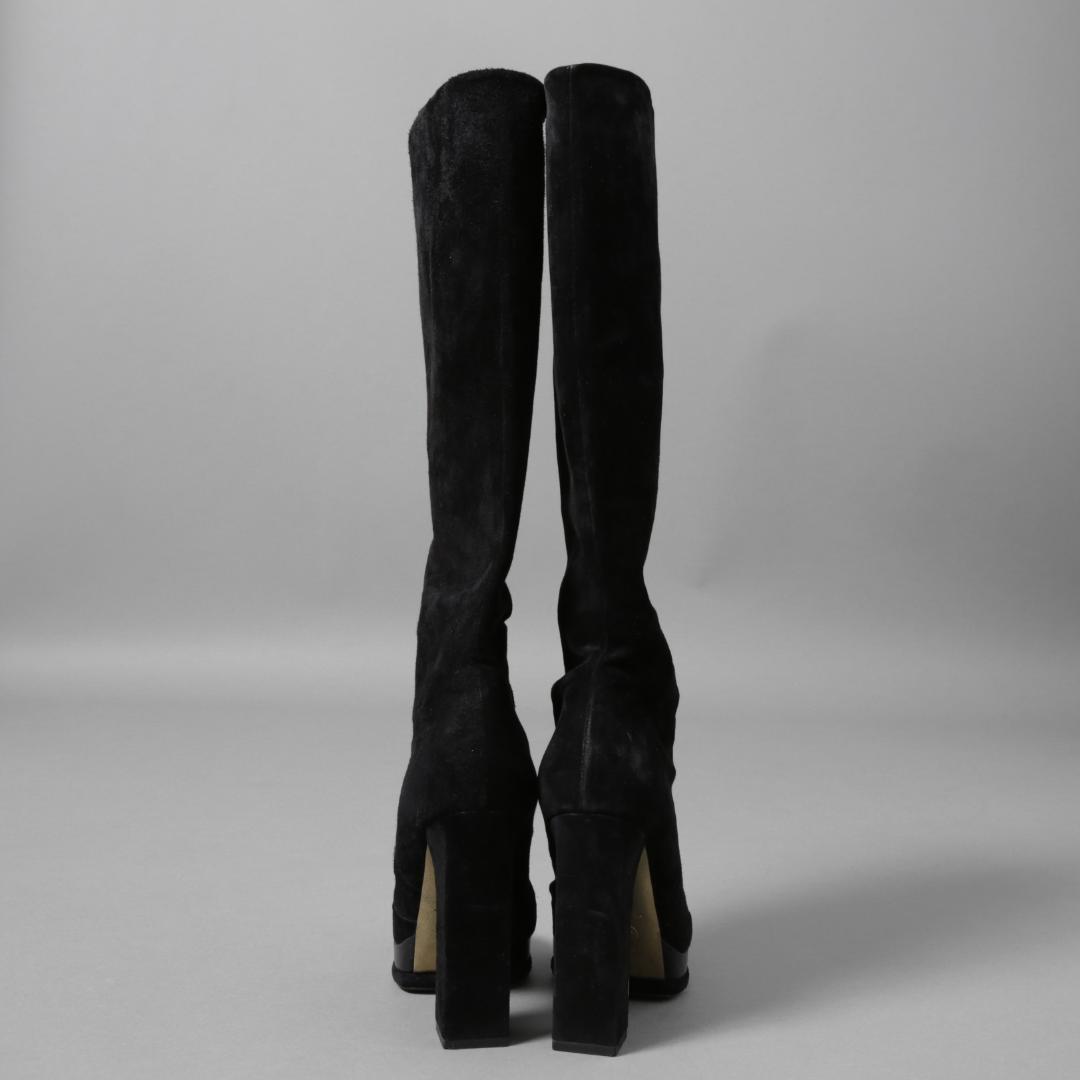 CHANEL CCココマークヒール ロングブーツ ブラックスエード レザー