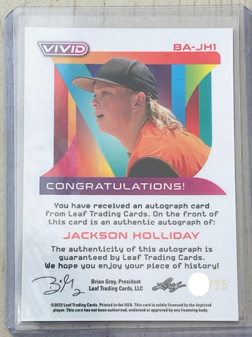 Jackson Holliday 直筆サイン25シリホリデーMLB auto