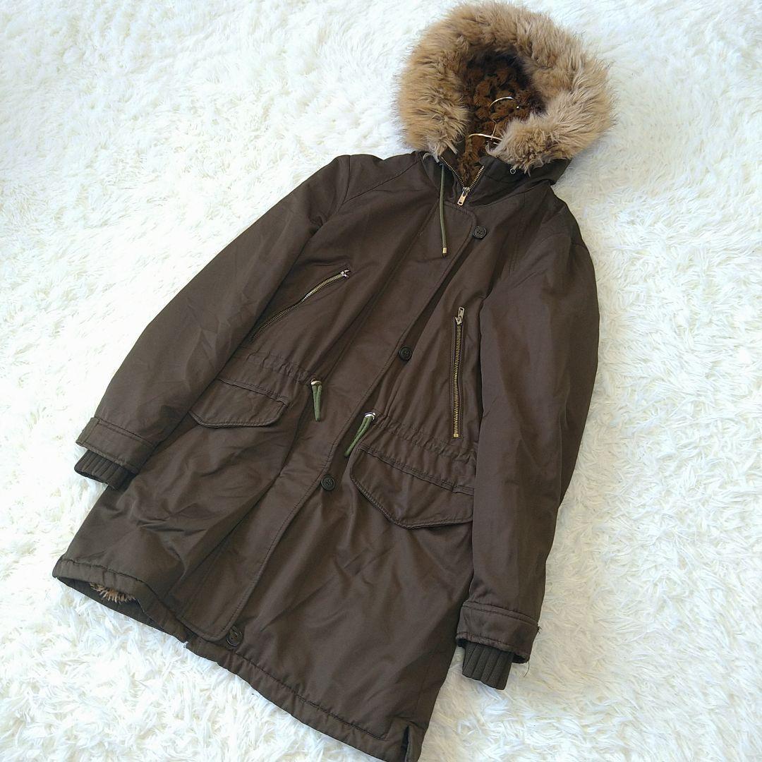 ZARA ザラ ヒョウ柄 ファー付きフードモッズコートMカーキ - メルカリ