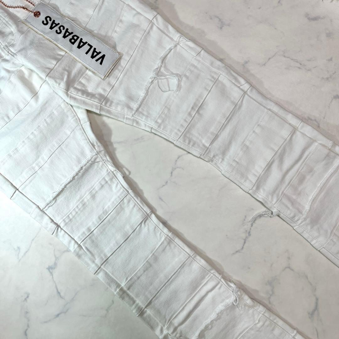 バラバサスvalabasas パネルダメージフレアスキニーデニム ホワイト 32