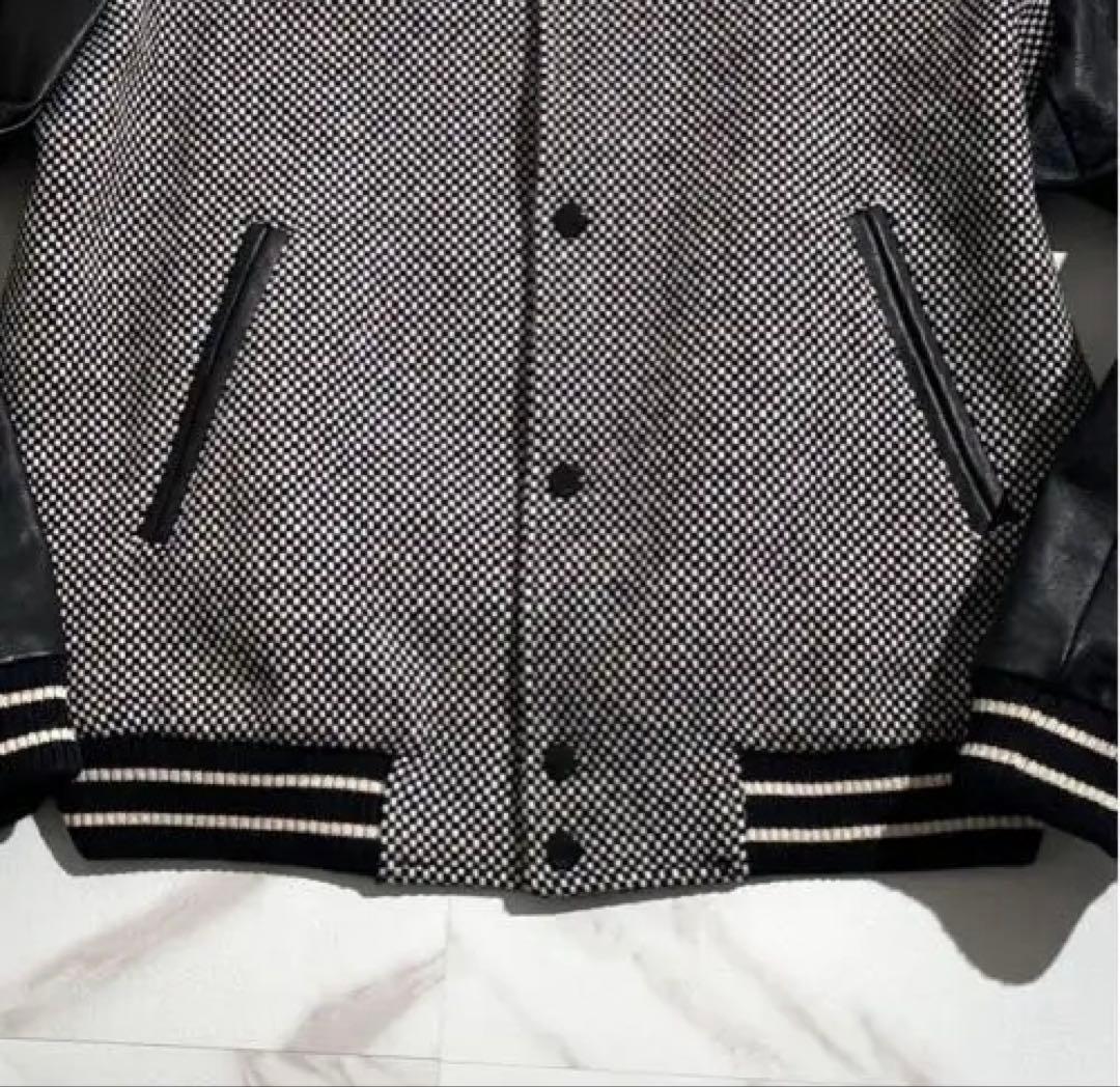 美品 サンローラン 袖レザー スタジャン ジャケット 48 ハンガー付 【76】