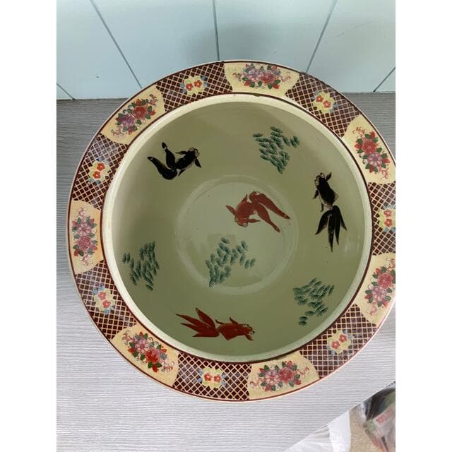 水鉢 孔雀 絵柄模様 金魚鉢 メダカ鉢 水瓶 火鉢 骨董 - メルカリ