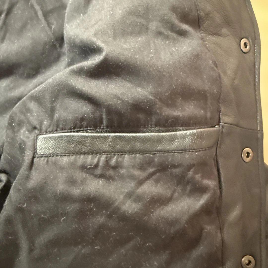 ラムレザー ダウンジャケット 羊革 襟ムートン M ブラックXブラウン