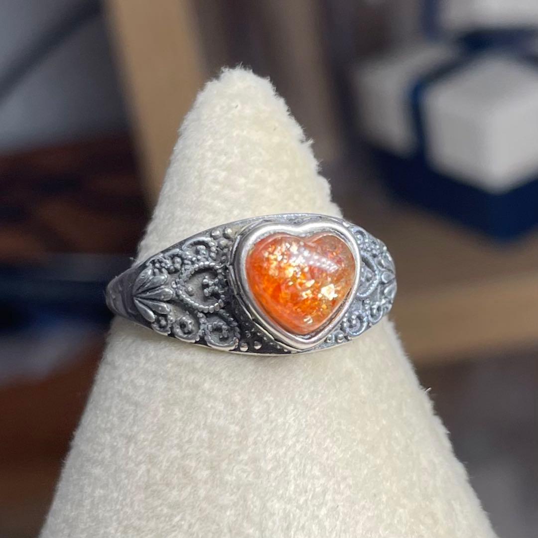 天然石リング アルーシャサンストーン 濃オレンジシラー 7*7mmSV925