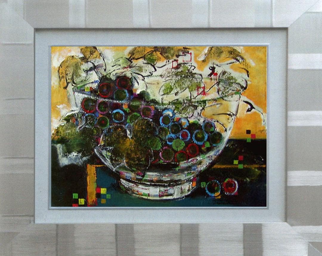 絵画 インテリア 額付(黒) 油絵 uF6-061203 静物 果物 ぶどう - メルカリ