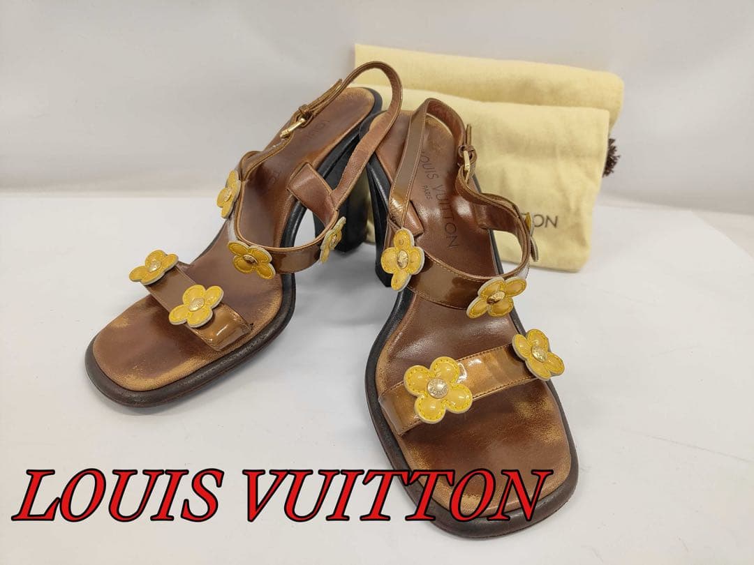希少 ルイヴィトン ヴェルニ フラワー サンダル 37 約23.5cm ブラウン