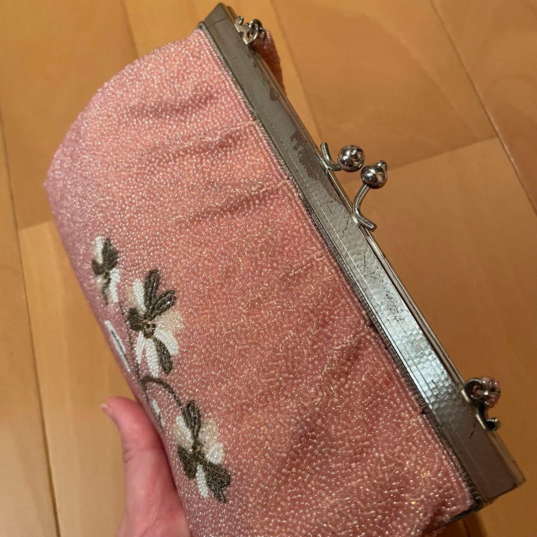 ピンク ビーズ 花柄刺繍 クラッチバッグ 和装バッグ お着物バッグ