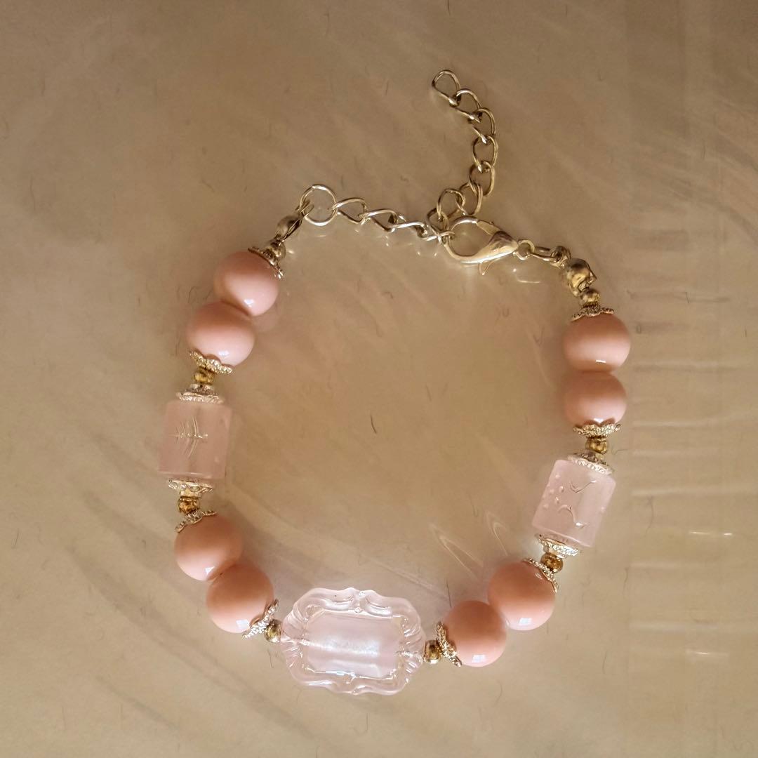 ハンドメイド ガラスビーズ ブレスレット サイズ調整可能・未使用 1点