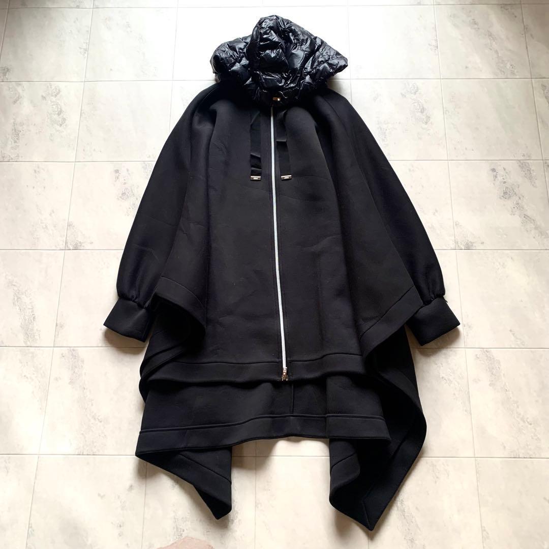 美品♡ヘルノリゾート ダウン切り替え ポンチョコート ロングコート 黒 40 HERNO（ヘルノ） ポンチョ ケープ アウター GC00066DR 33395 A-Shape