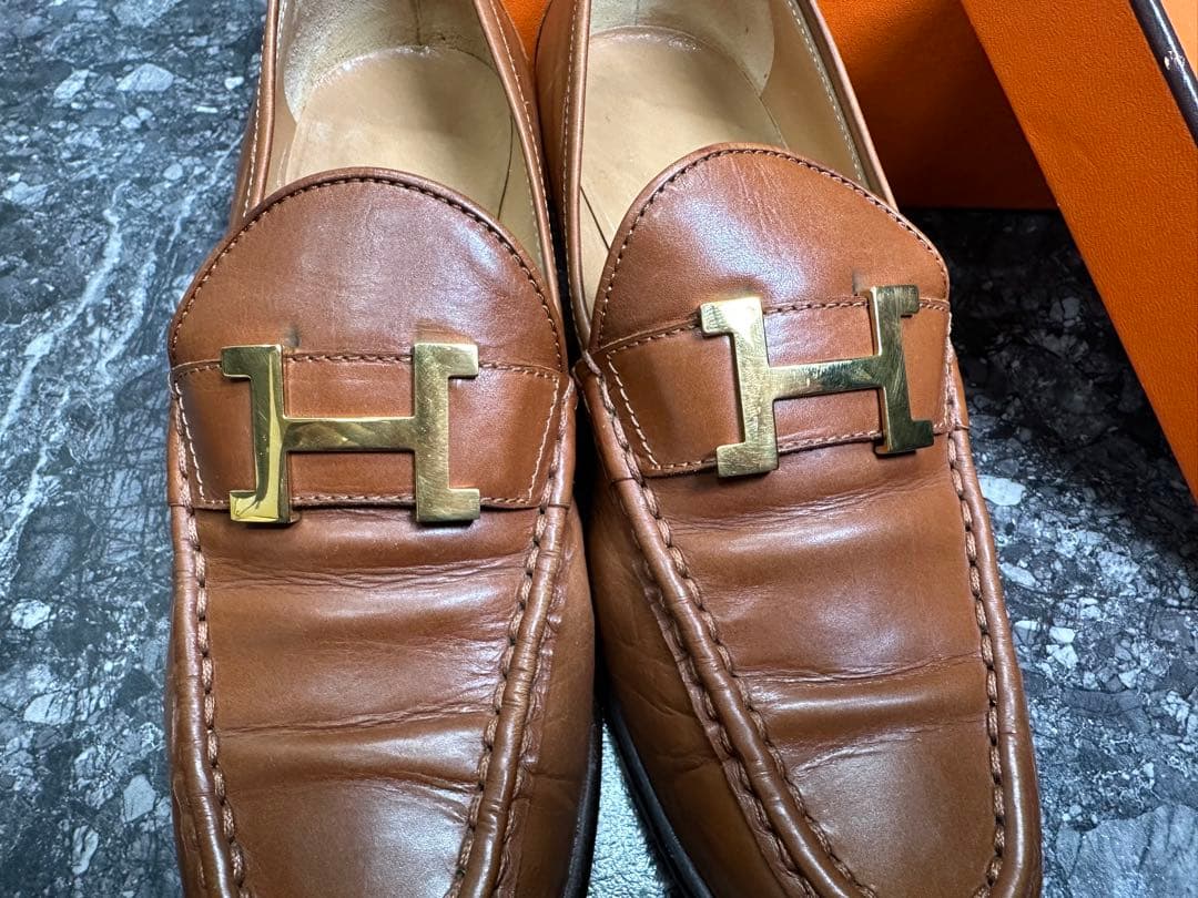 年末セール処分HERMES 37ブラウンレザー ローファー