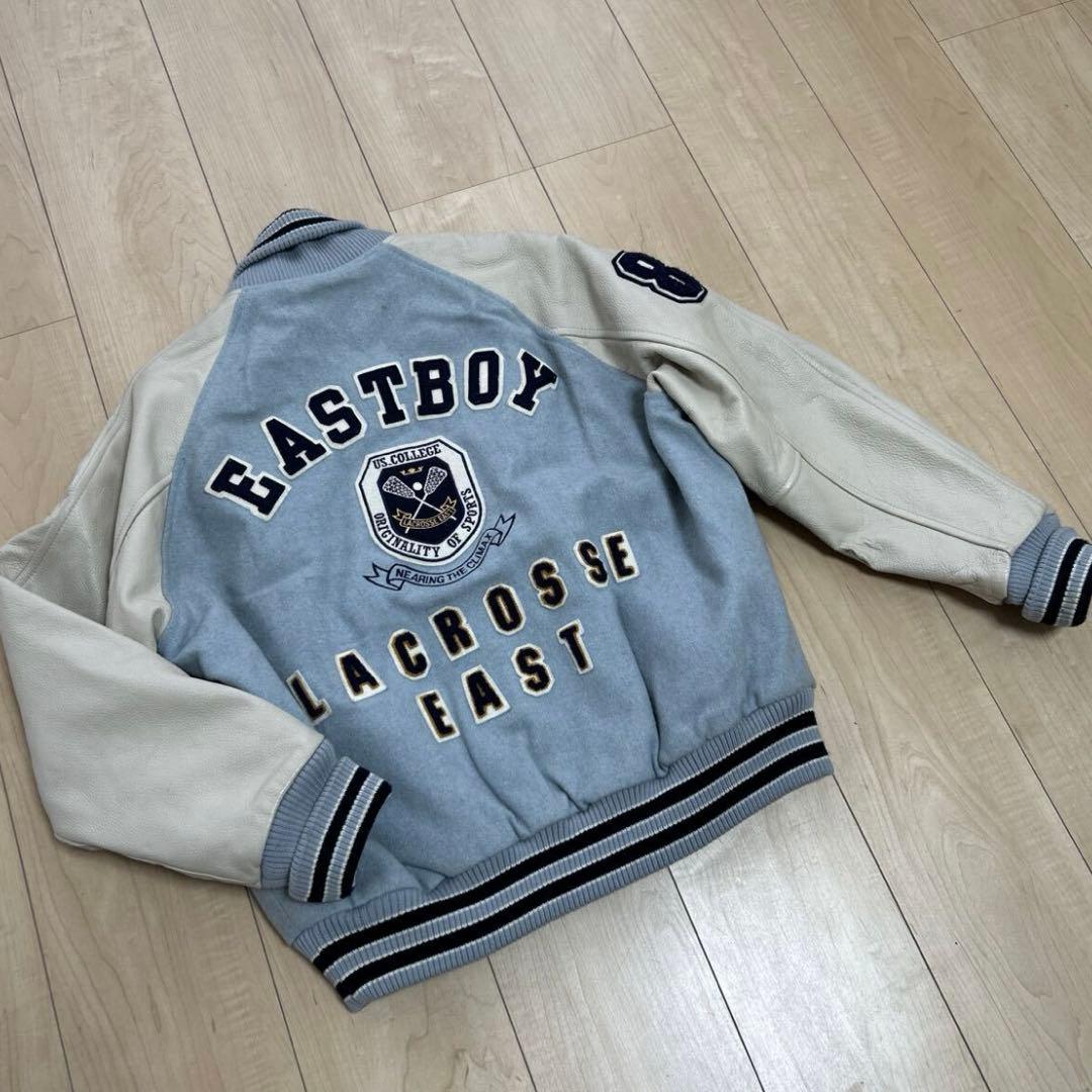 イーストボーイ 袖切替 ジャケット レザー 牛革 スタジャンワッペン