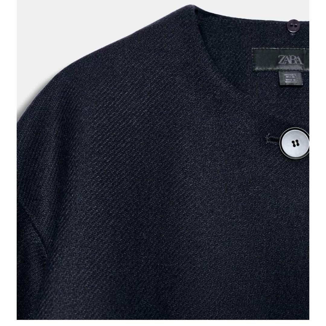 ZARA♡ウールショートスカーフコート♡ネイビー♡ - メルカリ