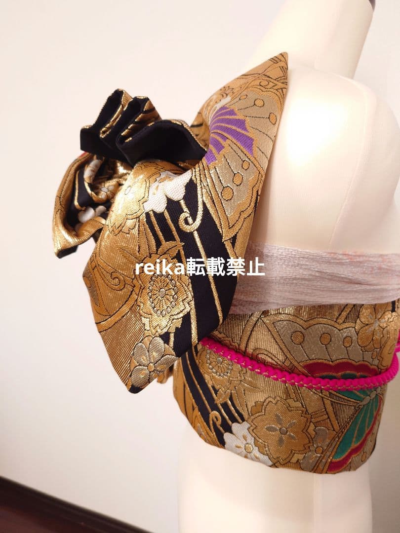 正絹 二部式 作り帯 ハーフ成人式 十三詣り 振袖 成人式 一点物 金系