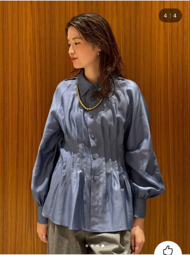 値下げしました【CABaN】コットンサテンモールスキン タックブラウス