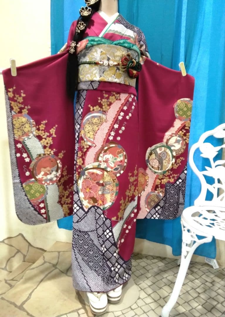 振袖フルセット、正絹振袖、成人式、重ね衿、帯揚げ帯締め、西陣袋帯