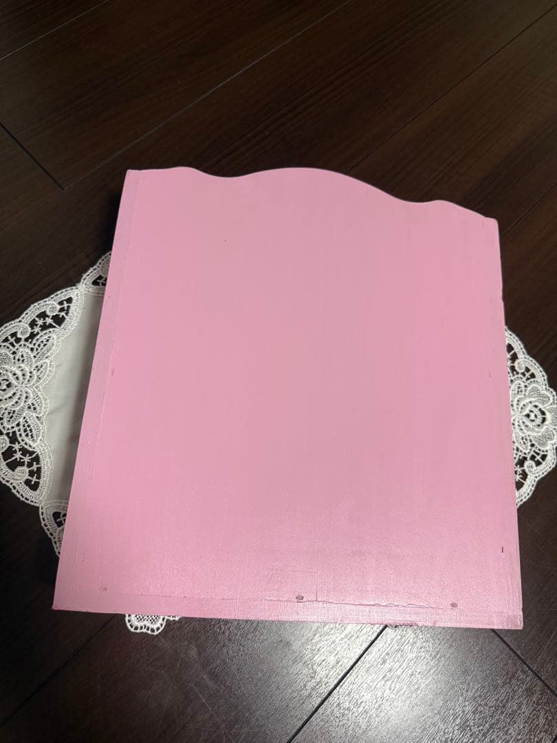 トールペイント作品 ピンクの薔薇とリボン柄 木製収納ボックス