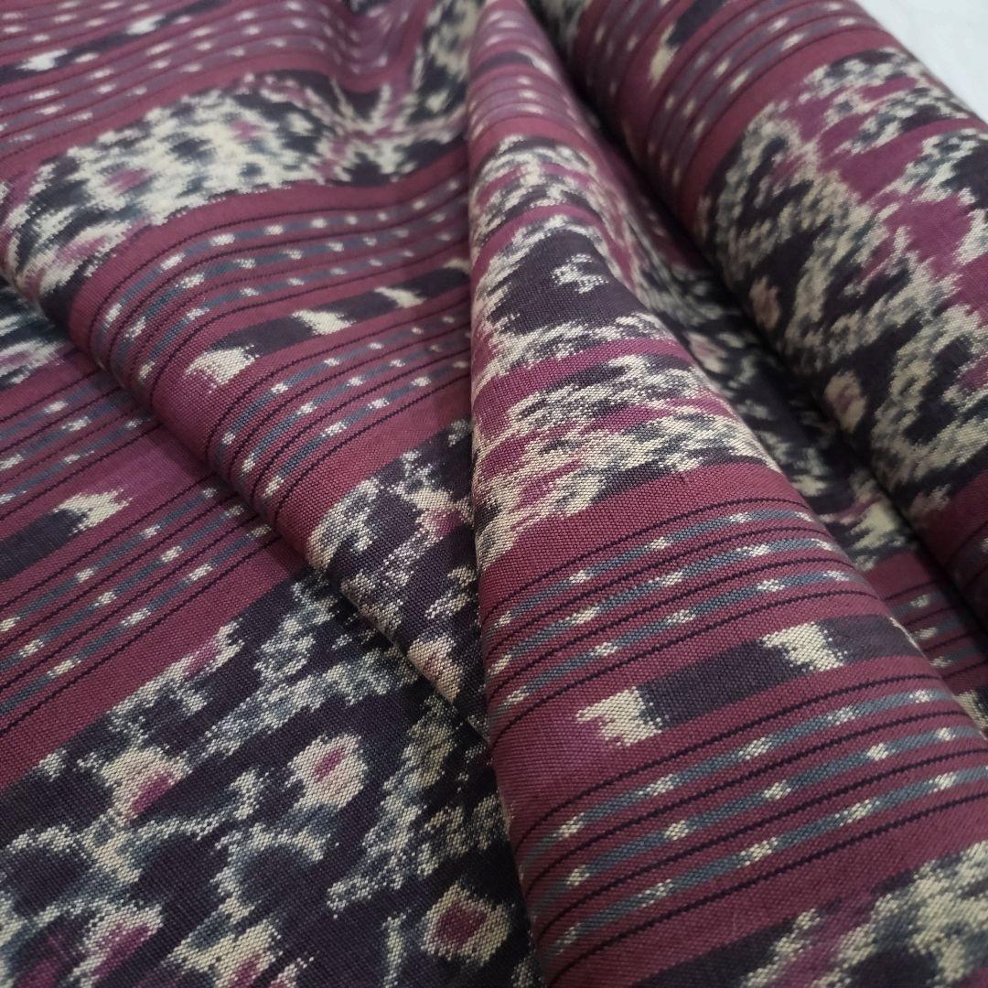288N 本ジャワ更紗 イカット えんじ色、ブラウン系 アジアン 双