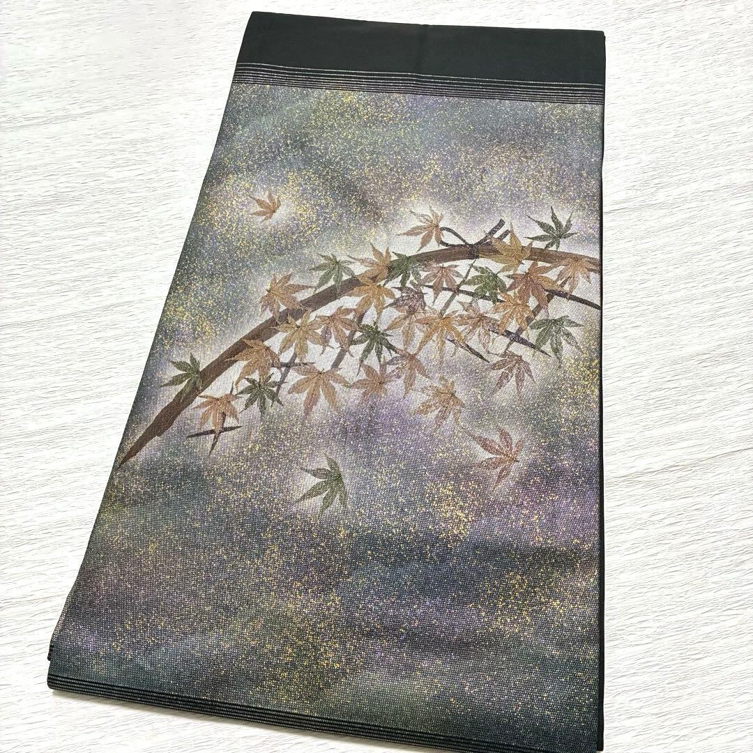 専用　m-16 名古屋帯 紅葉のデザイン 花織人 正絹 楽天市場】秀美 名古屋帯 十日町友禅 正絹 黒地 紅葉 もみじ 浜