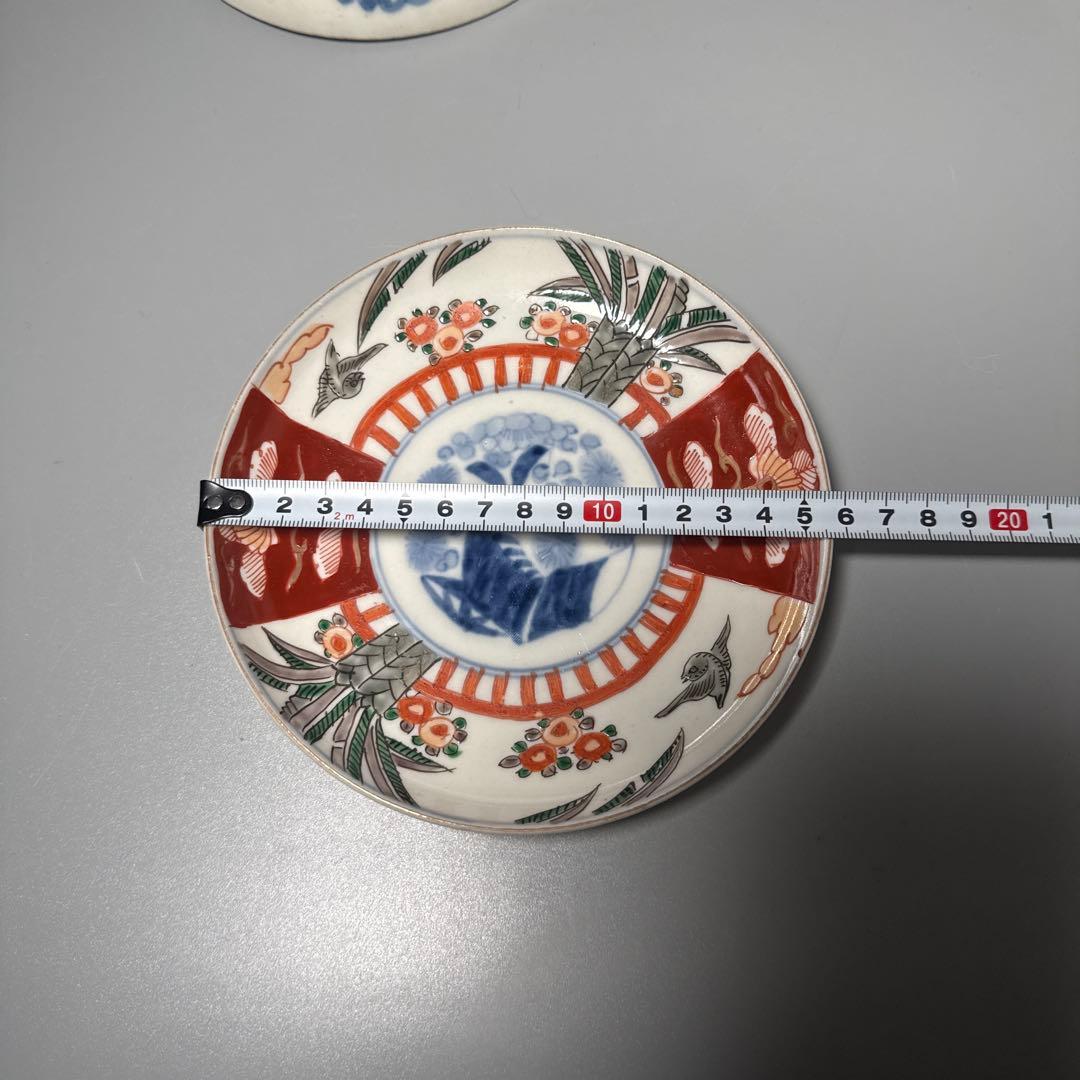 古伊万里 赤絵花鳥図五寸皿 五客 裏巻物文 直径15.5cm 古器を楽しむ
