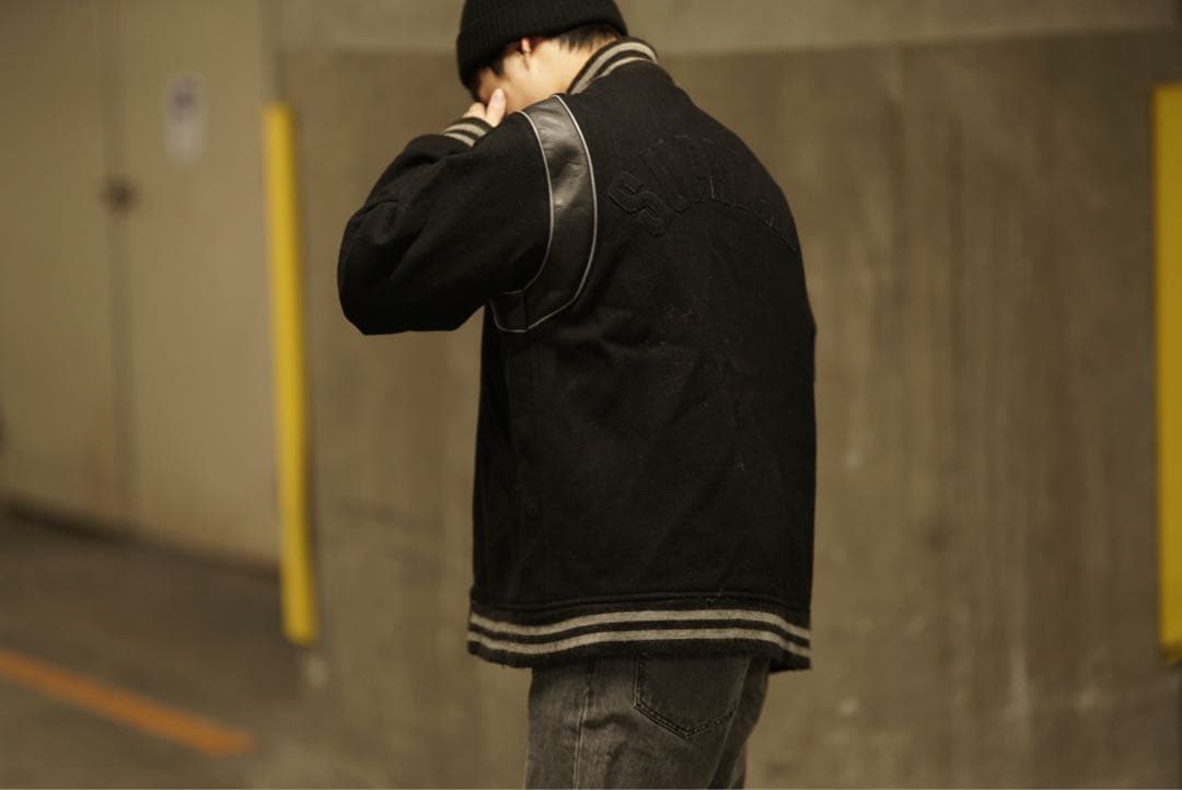 02aw 常田着 初期 Supreme レザー 切り替え スタジャン old 黒 - メルカリ