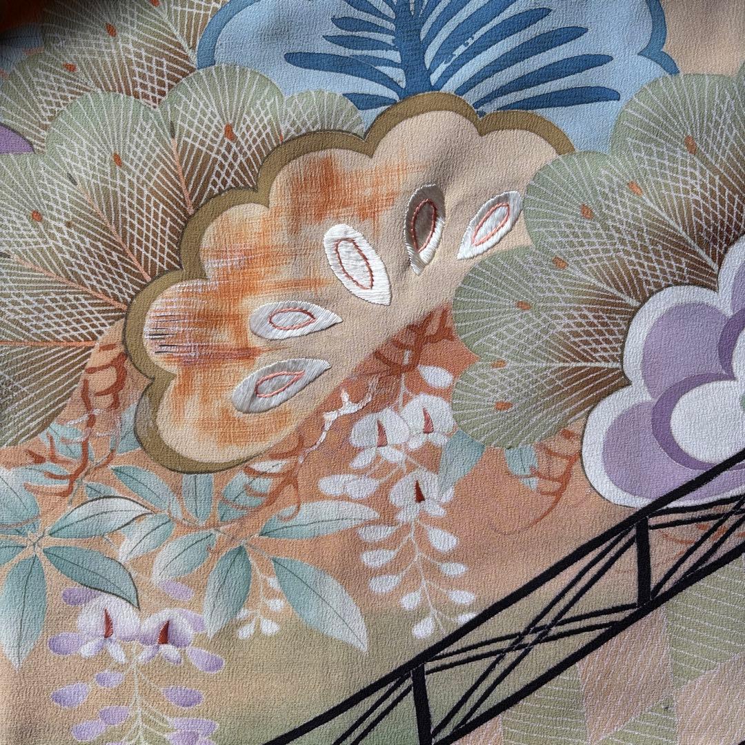 アンティーク振袖 薄紫 おしどり御所車文様ヴィンテージ正絹淡色