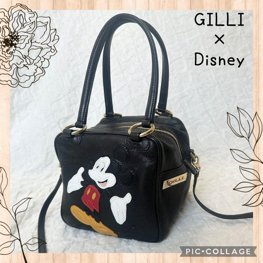 しーちゃん様 GILLI ミッキー Disney キューブバック レザー コラボ MICKEY（ミッキー）/別注】レザーライク巾着バッグ