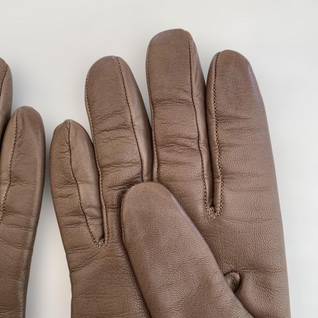 美品 セルモネータ レザーグローブ ブラウン 革手袋 カシミヤ裏地