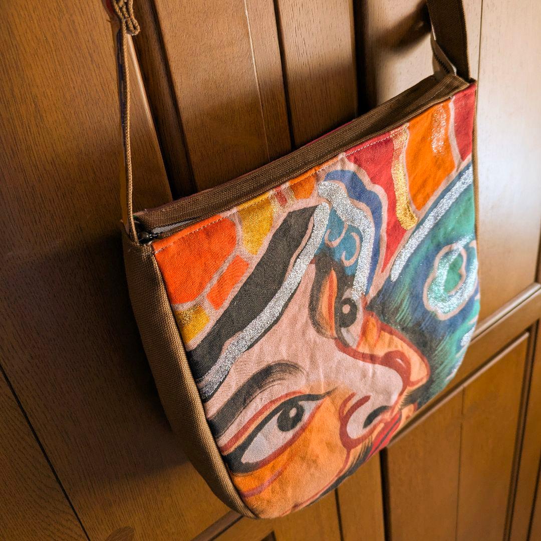 ショルダーバッグ 武者のぼり旗リメイク 柿渋染め×帆布 2026 武者の顔