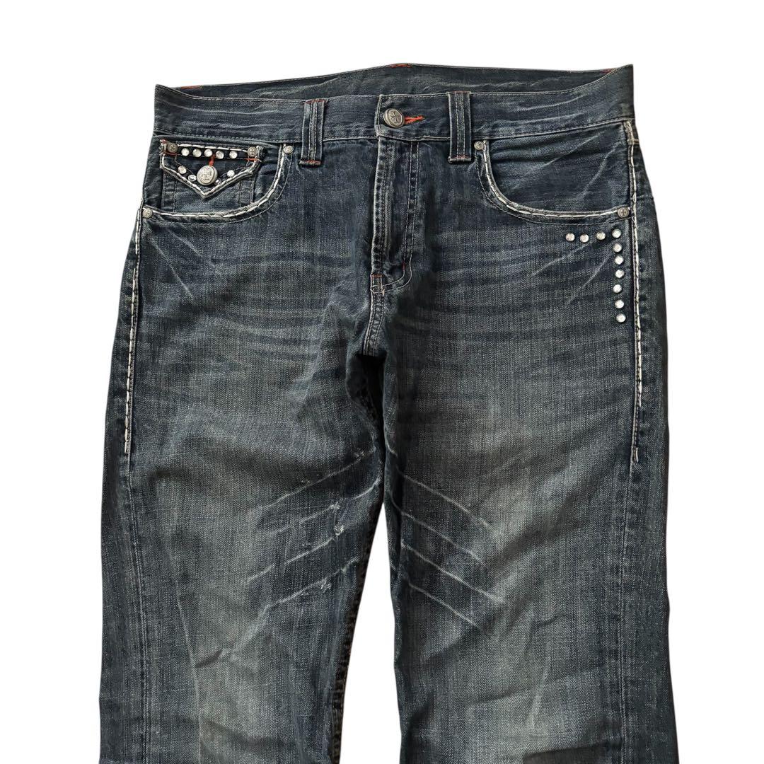 grunge cross design flare denim y2k - メルカリ