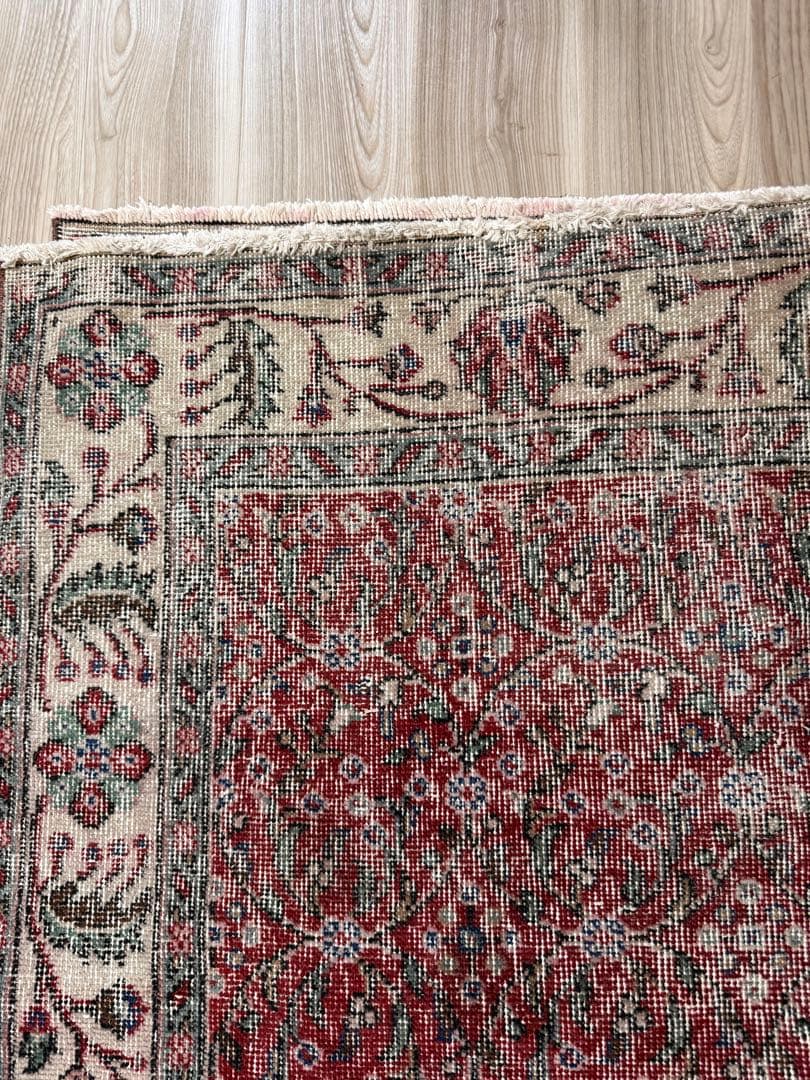 大判 162×262 クリーム縁取り ストロベリー草花 トルコヴィンテージ