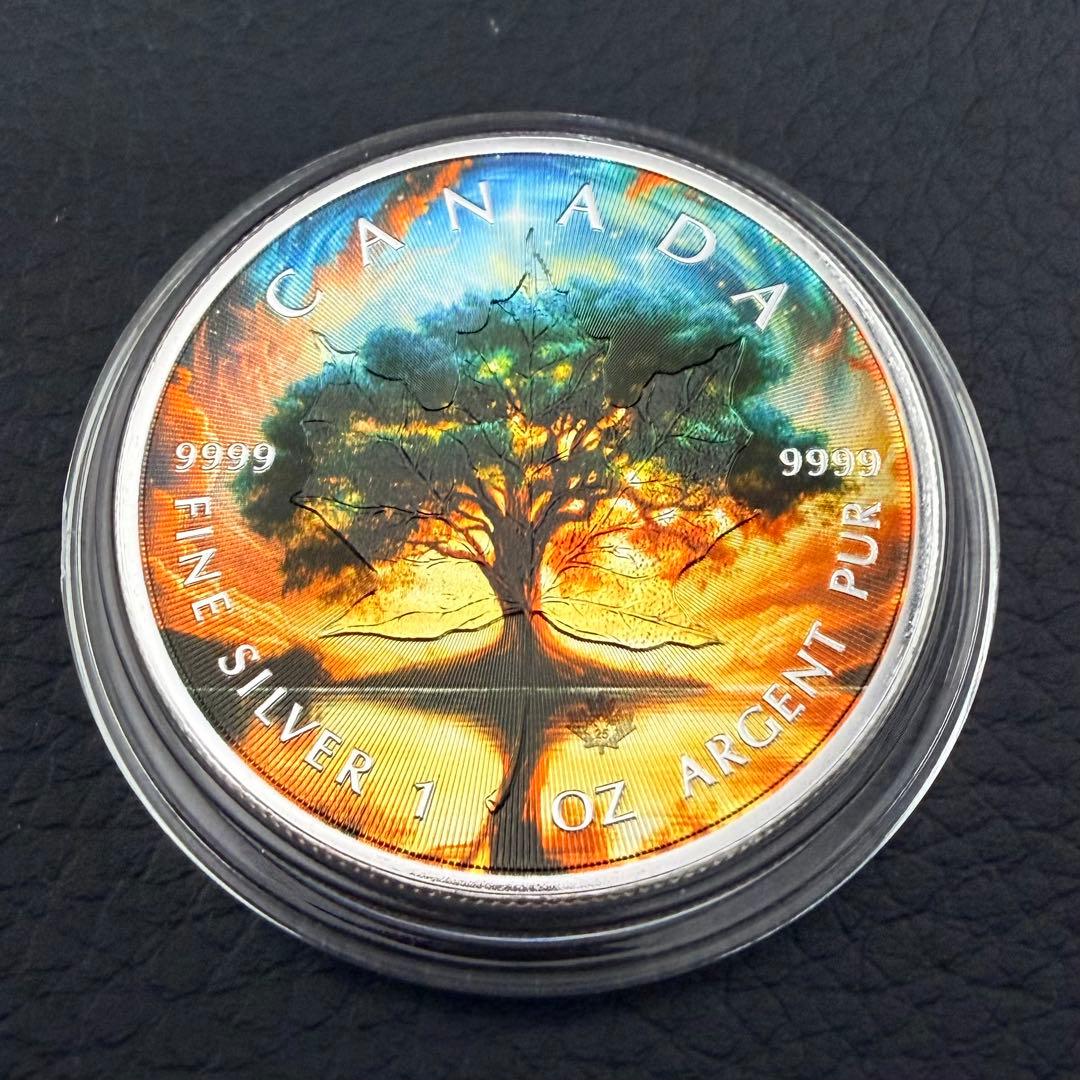 日本語版 世界100枚限定！ メイプルリーフ 銀貨 カラー 生命の樹 1オンス