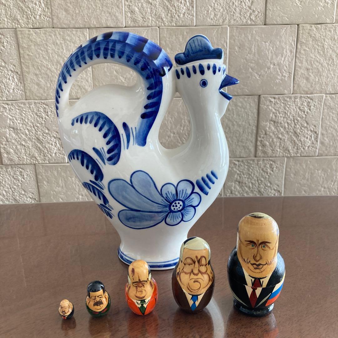 グジェリ焼き ロシア陶器鳥の水差し - メルカリ