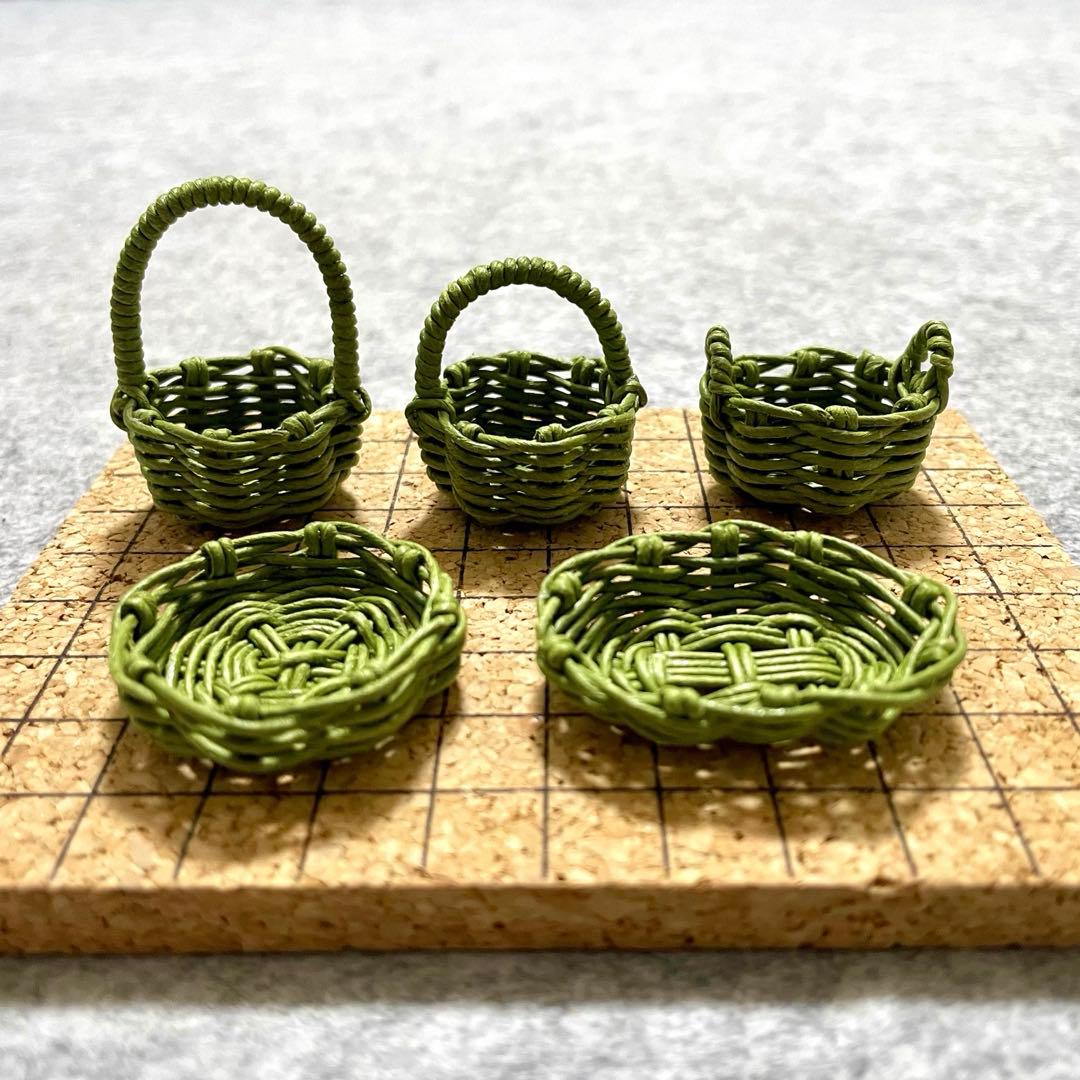 ミニチュアバスケット カゴ トレー やぶきた5点セット クラフトバンド