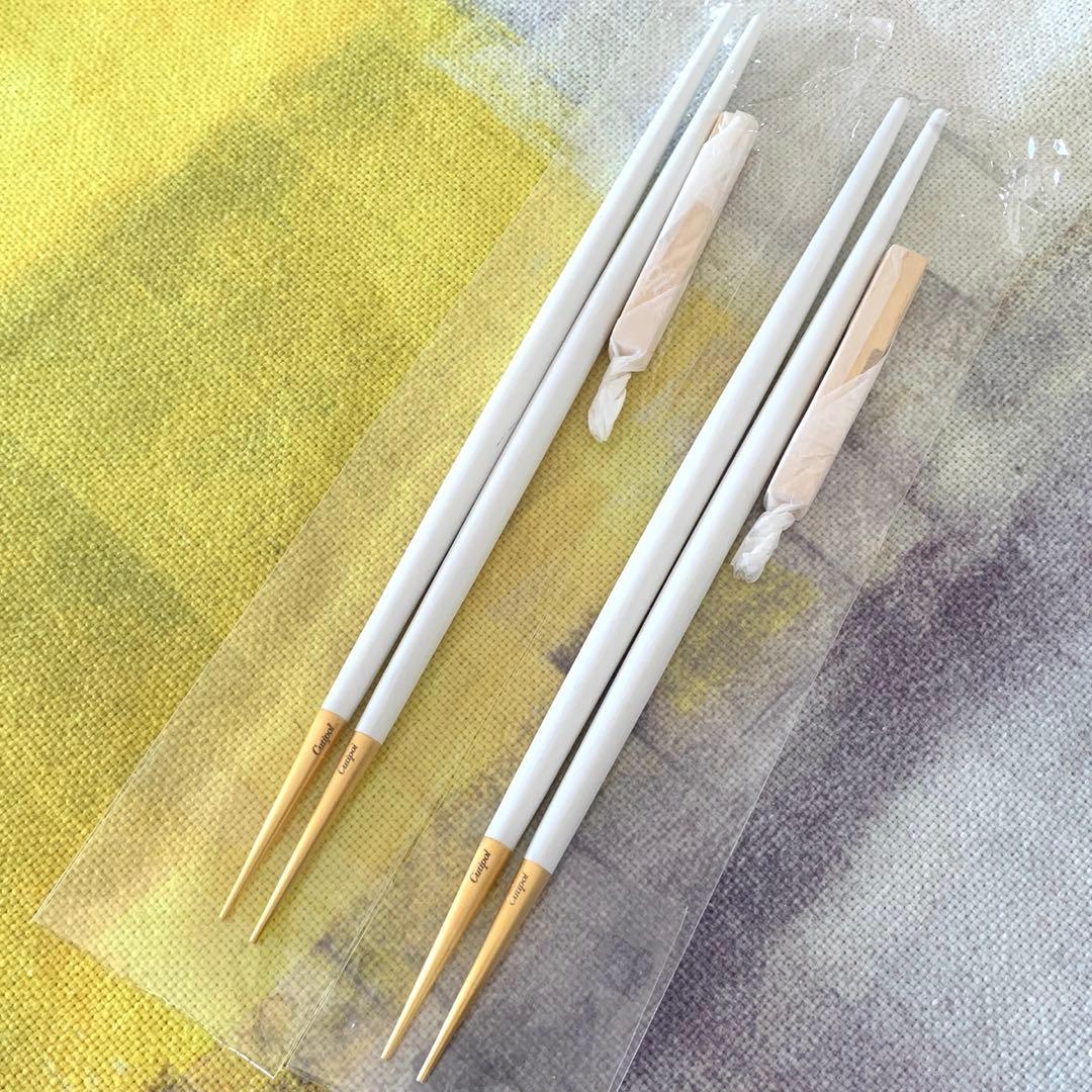 Cutipol クチポール ゴア 箸＋箸置きセット ホワイト　ゴールド 2セット Cutipol（クチポール） 正規品 箸 + 箸置き セット ペア ギフトセット